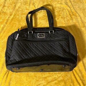 Vera Bradley Black Quilted Laptop Travel Bag Floral Lining Green Quilting